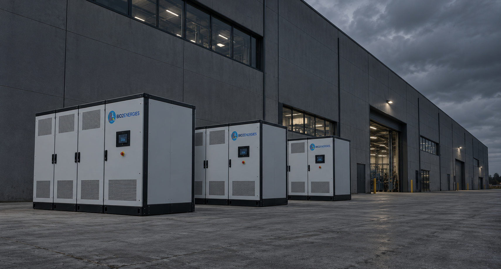 Three GIGA units next to an industrial building